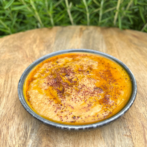 Roasted Garlic Hummus with Curry Oil